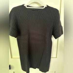 The Row black cashmere textured short sleeve crew neck sweater